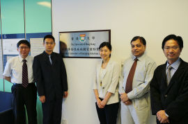 Group photo of the research team at the School of Public Health, Li Ka Shing Faculty of Medicine, The University of Hong Kong. (From Left to Right) Professor Yi Guan, Daniel CK Yu Professor in Virology; Dr Peter Cheung Pak-hang, Research Associate; Dr Yen Hui-ling, Assistant Professor; Professor Malik Peiris, Tam Wah-Ching Professor in Medical Science, Chair Professor of Virology & Director of School of Public Health and Dr Leo Poon, Associate Professor. 